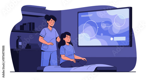 Physical therapist assisting patient with virtual reality rehabilitation.