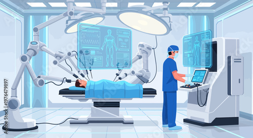 Robotic Surgery System Performing Advanced Medical Procedure.