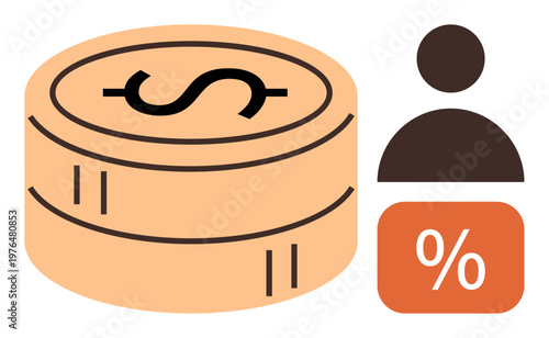 Financial planning, banking, investment, savings, loans, interest rate. Dollar coin stack, person silhouette percentage icon. Financial planning and banking concepts illustrated clearly