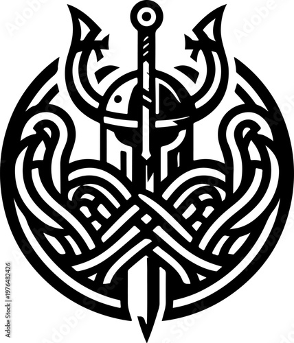 Royal Guard or Templar Knight Insignia, Featuring Detailed Engraving of Cuirass and Helmet, Perfect for Badge or Coat of Arms Design