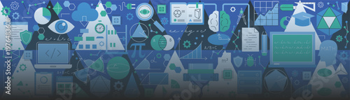 Maths Science Banner. Vector Illustration of Solid and Outline Education Objects. Mathematics Sign. School Background Design.