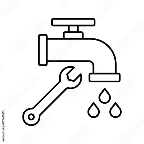 Fixing water faucet leak plumbing service line art icon
