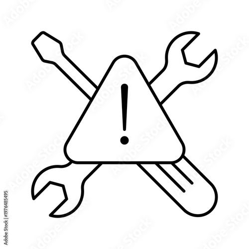 Home emergency repair service siren and wrench line art icon
