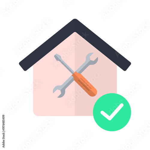 House repair maintenance checklist and document flat color icon
