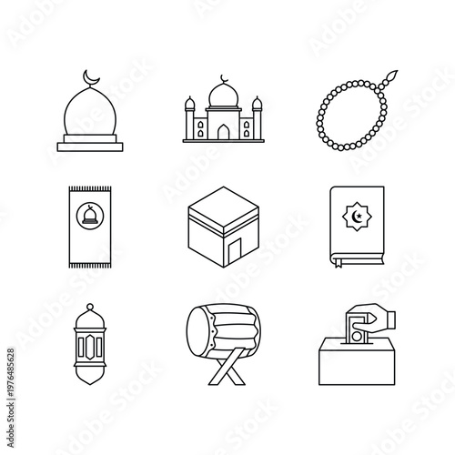Ramadan and islamic religious line art icon set bundle
