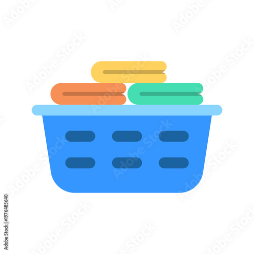 Laundry basket for dirty clothes storage flat color icon
