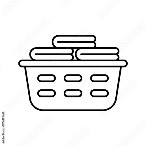 Laundry basket for dirty clothes storage line art icon
