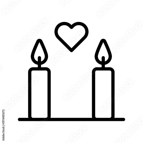 Romantic couple love candles dinner line art icon
