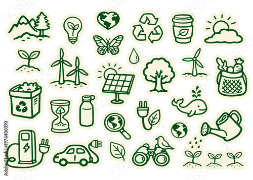 Earth Day Sticker Pack With Eco Friendly Icons And Sustainability Elements Vector Illustration