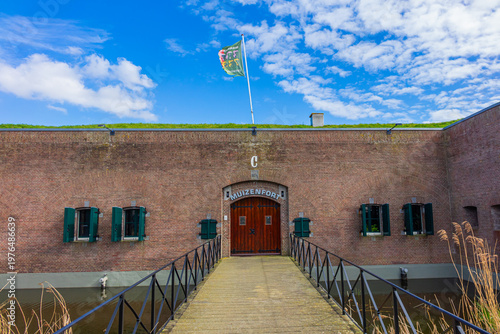 Building C (inscription “MUIZENFORT”, 1874), the Mouse Fort (Muizenfort) in the Muiden fortress, defended a branch of the Vecht River. Muiden, The Netherlands.