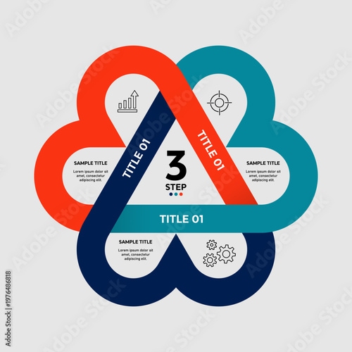 Circle infographic 3 option step vector for presentation template illustration on web, poster, brochure, advertising, report, annual financial. Vector editable