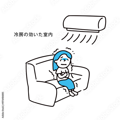 冷房が効きすぎて体が冷えている女性のイラスト