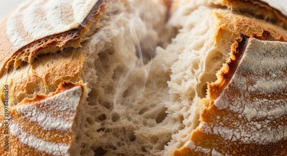 Fototapeta premium Freshly baked crusty bread with open crumb.