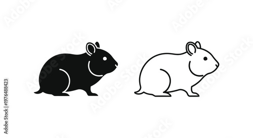 Cute Opposite Color Guinea Pig Silhouettes Design Vector