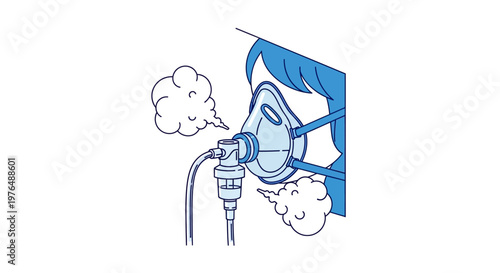 Nebulizer Treatment Vector Illustration for Medical Care, Showing a Mask Delivering Medication Vapor, Concept for Respiratory Therapy