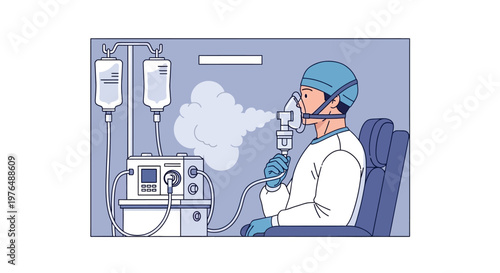 Conceptual Vector Illustration of a Person Receiving Nebulizer Treatment with Medical Equipment, Representing Healthcare and Respiratory Care