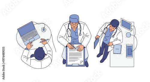 Doctor's Perspective A Vector Illustration of Medical Professionals Working with Charts and Technology