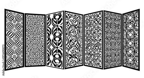 Intricate Decorative Panel with Repeating Geometric and Floral Patterns