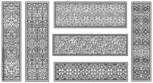 Intricate Floral and Geometric Decorative Panel with Black White Scrollwork