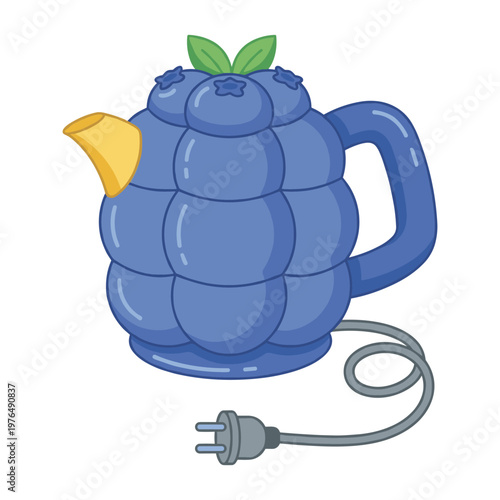 Blueberry shaped electric kettle with yellow spout and cord