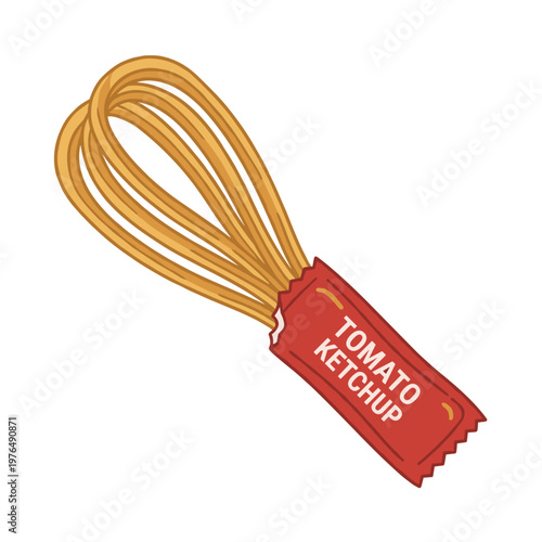 Whisk made of french fries and ketchup packet