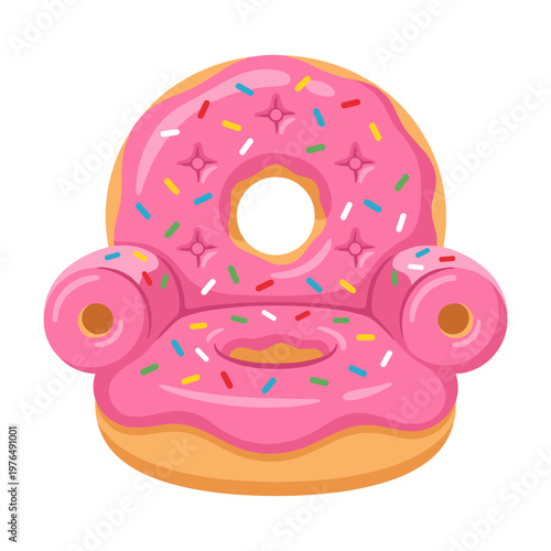Pink donut armchair with colorful sprinkles and star-shaped buttons