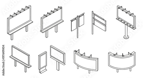 Isometric Outline Billboards and Advertising Signs Collection.