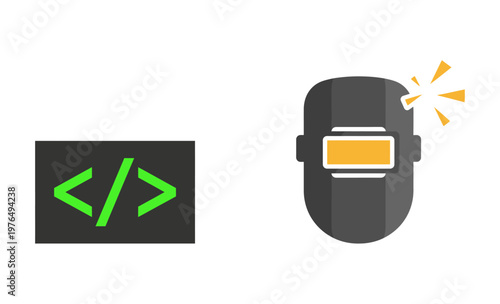 Coding and Welding Icons - Technology and Craftsmanship Symbols