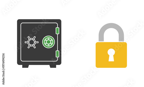 Safe and Lock Icons Representing Security and Protection