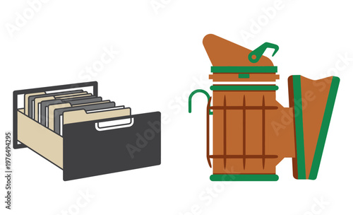 Filing Cabinet Drawer and Beekeeper Smoker Tools