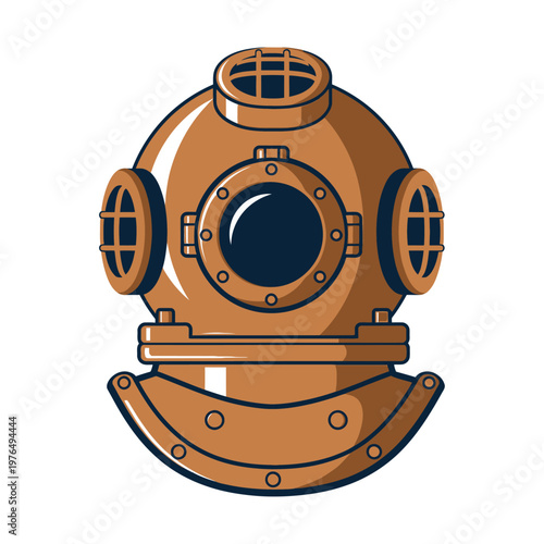 Vintage Copper Diving Helmet Illustration - Nautical Exploration
