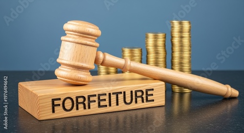 Wallpaper Mural Wooden Gavel and Stacks of Coins Representing Financial Forfeiture and Legal Judgment Torontodigital.ca