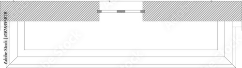 Technical architectural drawing showing a top-down plan view of a structural frame or opening within a wall section, featuring hatched areas indicating cut materials.