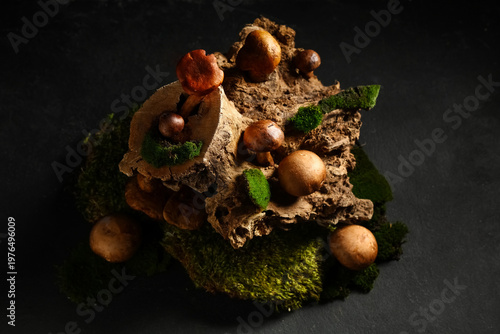 Tree bark, moss, dried leav...