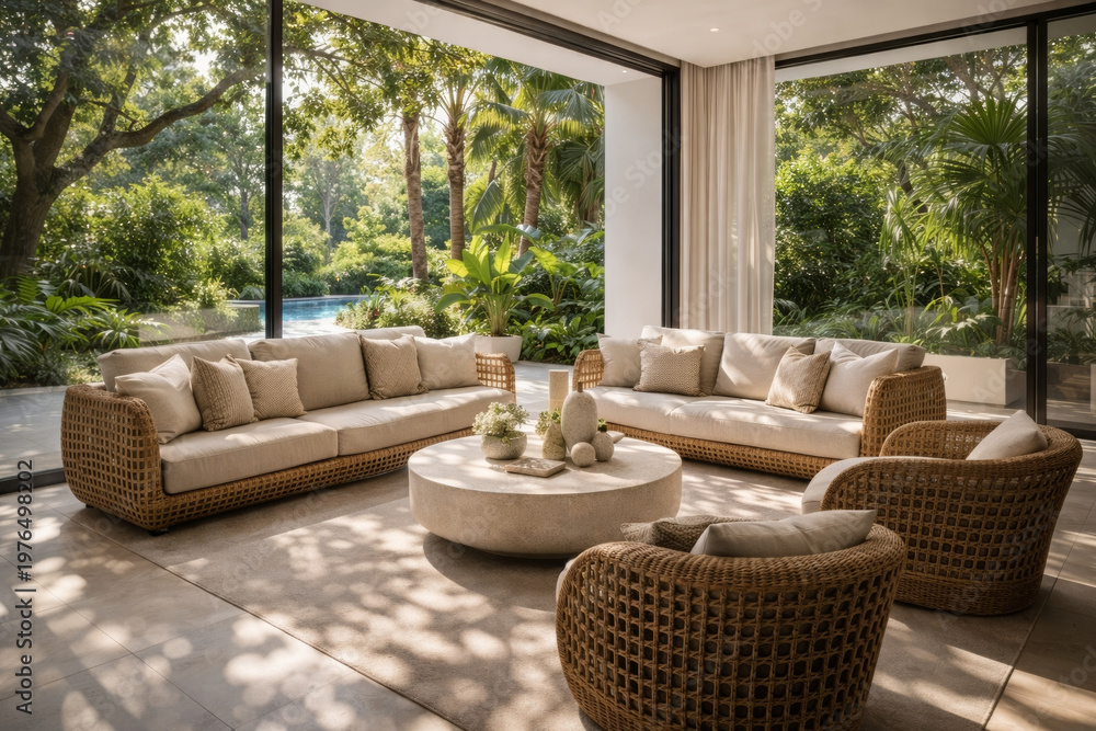 Fototapeta premium Cozy living room with natural light and modern furnishings
