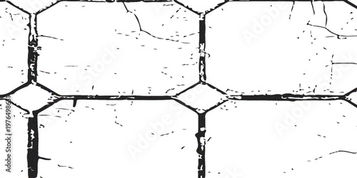 High-Contrast Cracked Concrete Texture Grungy architectural grid overlay with weathered stone texture and dark frame edges for vintage design and distressed effects.
