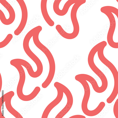 Seamless red flame doodle pattern on white background. Energetic fire themed repeat design perfect for fabric prints, packaging, stationery, and bold branding.