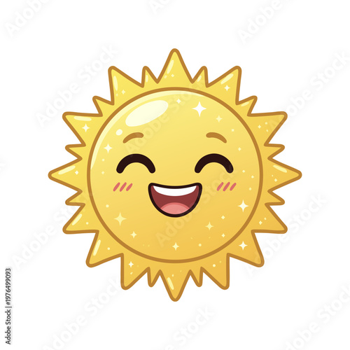 Cute Smiling Sun Face Character with Sparkles Illustration