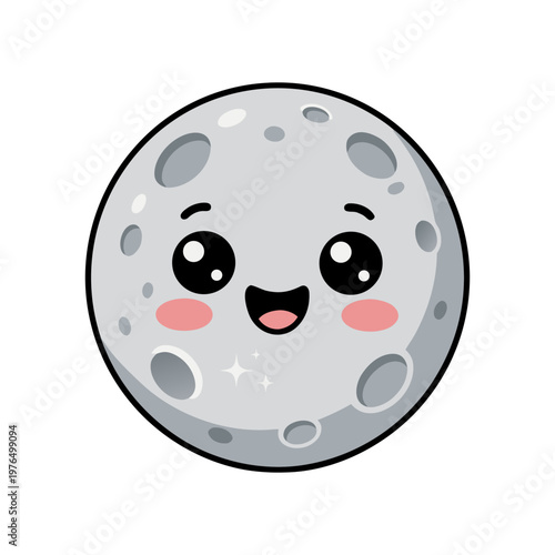 Flat Style Cute Smiling Moon Face Cartoon Illustration Character Design