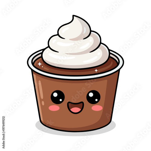 Cute Chocolate Pudding Dessert with Cream Topping Illustration