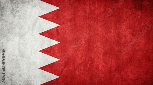 Bahrain Flag with Vintage Grunge Texture, Bahraini National Symbol with Serrated Five Triangles