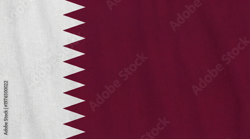 National Flag of Qatar Waving with Fabric Texture, Qatari Symbol with Maroon and White Serrated Edge