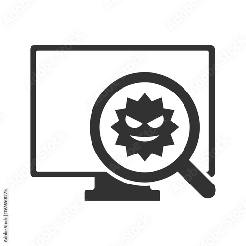 パソコンウイルス感染虫眼鏡診断アイコン｜マルウェア・・セキュリティリスク