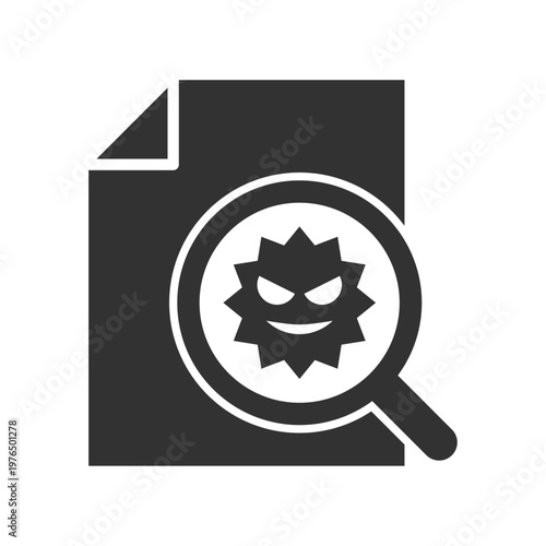 ファイルウイルス感染虫眼鏡診断アイコン｜マルウェア・・セキュリティリスク