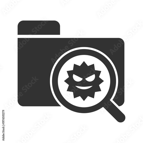 フォルダウイルス感染虫眼鏡診断アイコン｜マルウェア・セキュリティリスク