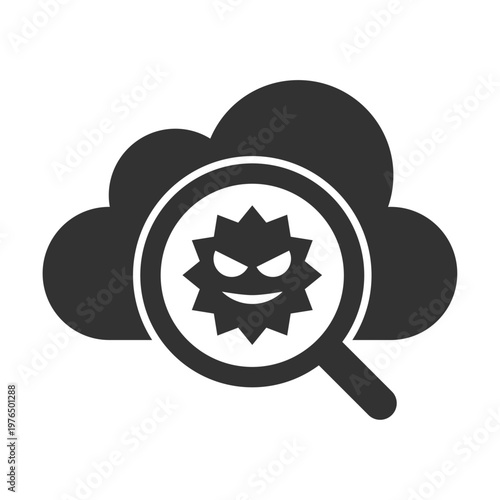 クラウドウイルス感染虫眼鏡診断アイコン｜マルウェア・・セキュリティリスク