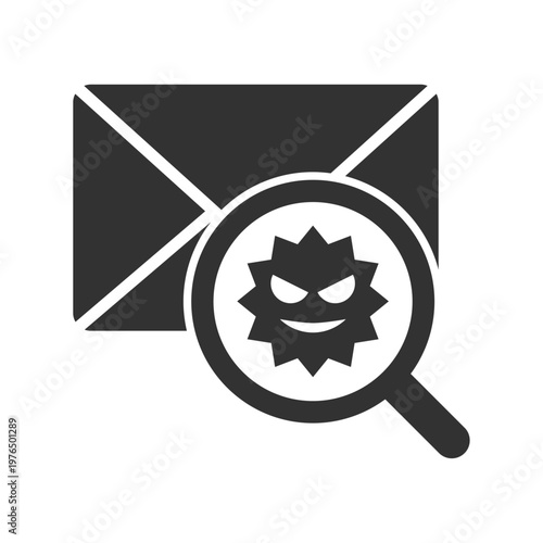 メールウイルス感染虫眼鏡診断アイコン｜マルウェア・セキュリティリスク