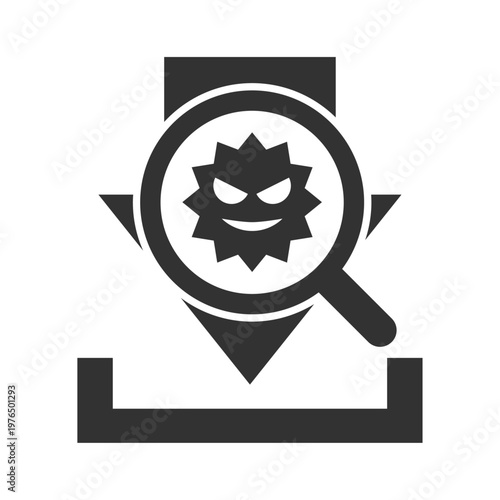 ダウンロードウイルス感染虫眼鏡診断アイコン｜マルウェア・セキュリティリスク