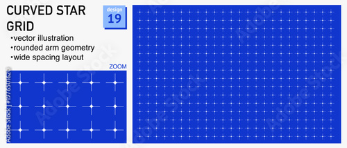 Blueprint grid system curved star geometry, zoom detail view. Rounded arm intersection demonstration, engineering diagrams dashboards planning layouts interface systems digital graphics.