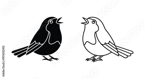 Black and White Bird Silhouettes Singing Design Vector